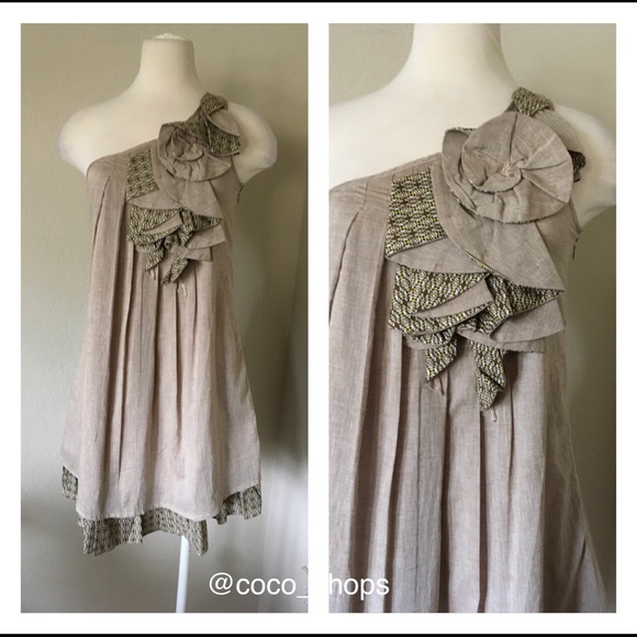 Final Sale Ryu New Ruffle One Shoulder Tan Dress - Picture 4 of 4